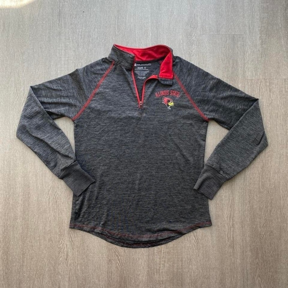 Illinois State University Grey Quarter Zip Long Sleeve Size Small Women's 1135